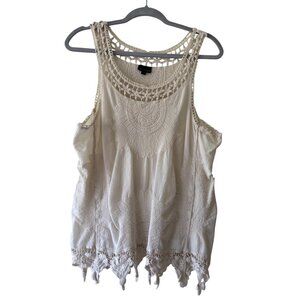 Coco + Carmen L/XL Ivory Crochet Lace Sleeveless Tunic Blouse Top Boho Women